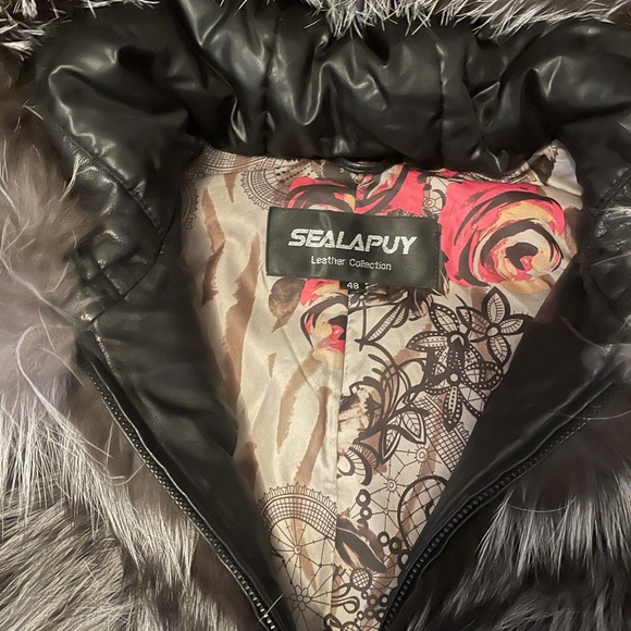 Sealapuy woman leather coat with real silver fox fur trim - Picture 3 of 8